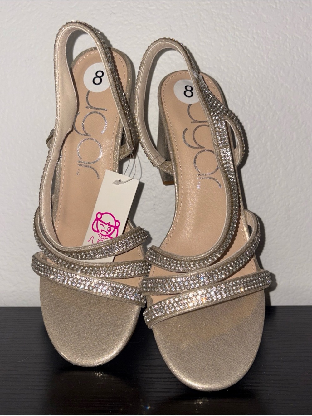 Women’s junior Strappy Rhinestone Slingback Heels in Champagne prom bridal